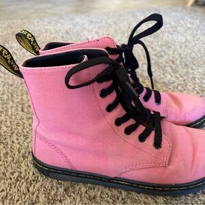 Dr. Martens Pink Canvas Boots with Black Laces